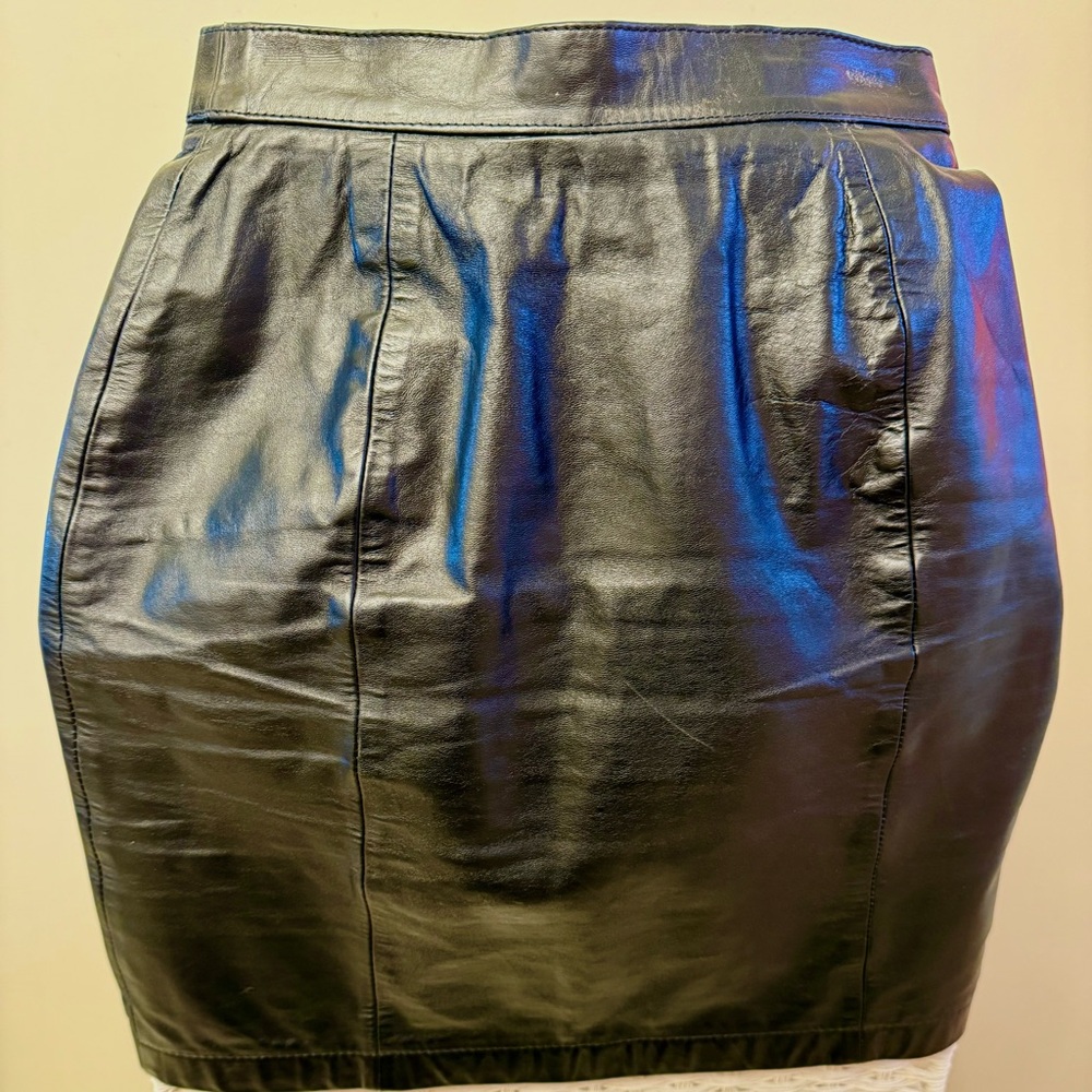Wilson Black Leather Pencil Mini Skirt